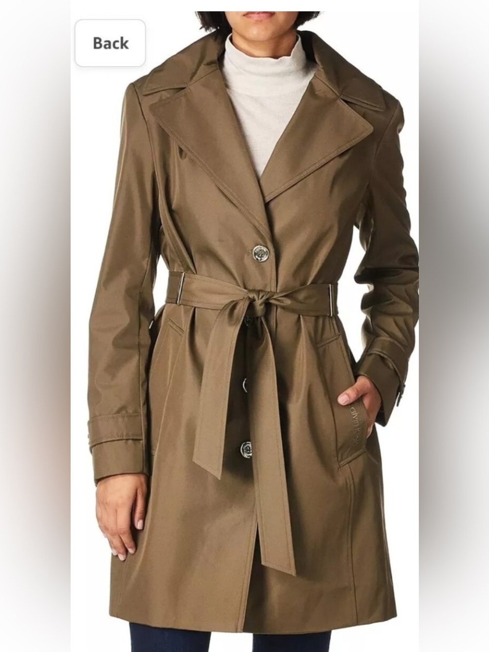 Calvin Klein Olive-Tone Belted Trench Coat